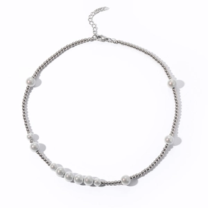 Collier Künstliche Perle Réfléchissante Hip Hop Chaîne à Künstliche Perles en Acier Inoxydable Pour Hommes Femmes Streetwear Bijoux Mode Layering Choker