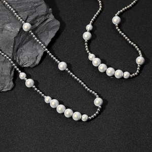 Collier de perles réfléchissant hip-hop moderne en acier inoxydable pour un look superposé