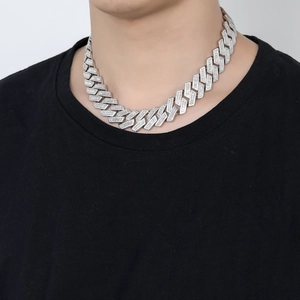 Mens 20mm iced out rhombus Cuban link chain necklace with silver cubic zirconia