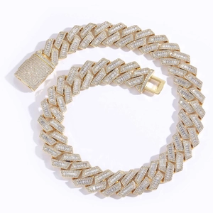 Men's 20mm wide gold hip hop Cuban link chain with baguette and round cut zircons