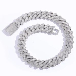 20mm Silver Men's Iced Out Cuban Link Chain Necklace with Micro Pave Zirconia Stones