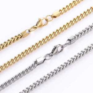 Collier Chaîne Spiga Franco en Acier Inoxydable pour Hommes Femmes Bijoux Hip Hop Chaînes à Maillons en Arête de Poisson Plaquées Or Argent