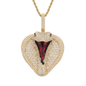 Hip Hop Iced Out Kobra Anhänger Halskette Herren Kupfer Mikro Eingelegt Zirkonia Gold Silber Plattiert Herz Schlange Tier Schmuck