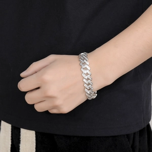 Men's hip hop 16mm iced out cuban chain bracelet with silver finish and square zircons