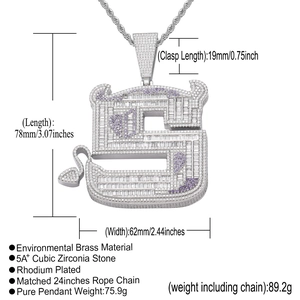 Detailed size parameters for the iced out devil S letter hip hop pendant necklace