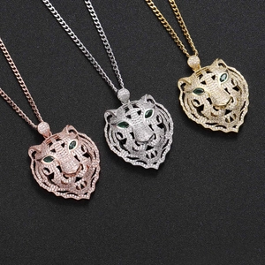 Collier Pendentif Tête de Tigre Hip Hop Cuivre Zirconia Collier Animal pour Hommes Femmes Or Argent Bijoux Hip Hop