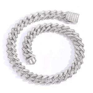 Men's 16mm hip hop Cuban link chain with baguette-cut zircon stones and square clasp