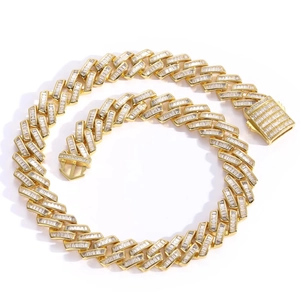 16mm Gold Hip Hop Cuban Chain with Baguette-cut Zirconia and Box Clasp for Men