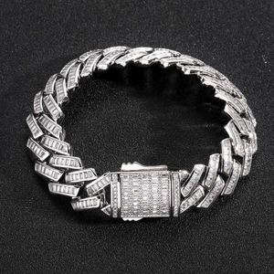 Men's 16mm iced out cuban link bracelet with silver metal and square cubic zirconia stones