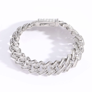 Mens 16mm iced out baguette cut cubic zirconia cuban link bracelet with spring clasp