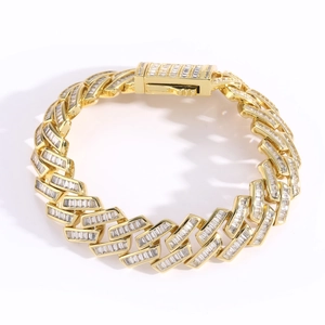 16mm gold Cuban link bracelet for men with square zircons and spring buckle hip hop style