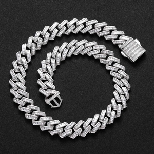 16mm Hip hop cuban link chain with baguette cut zircons and pave spring buckle