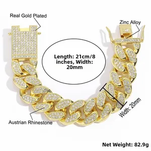 Λεπτομέρεια από το χρυσό βαρύ βραχιόλι Cuban link 20mm με αυστριακά κρύσταλλα rhinestone