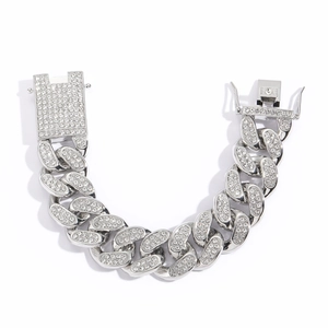 Ανδρικό βραχιόλι Cuban link 20mm σε ασημί χρώμα με πλήρη επένδυση διαμαντιών hip-hop