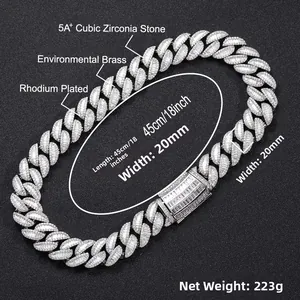 Detailed view of 20mm Cuban chain with 5A+ cubic zirconia stones on matte background