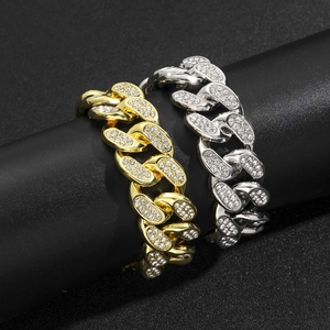 Ανδρικά βραχιόλια Cuban link 20mm σε χρυσό και ασημί χρώμα με λαμπερά ζιργκόν hip hop στυλ
