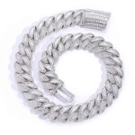 Close-up of hip hop silver Cuban link bracelet with iced-out baguette zircon square clasp
