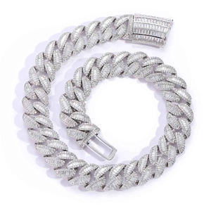 Collana cubana Miami con zirconi incastonati stile hip-hop pesante colore argento