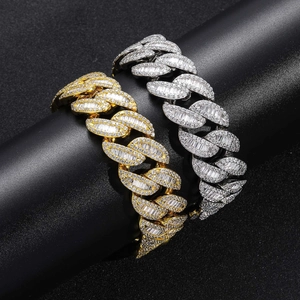 Men's 20mm iced out Miami Cuban link bracelet with gold and silver baguette zircon