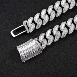 Macro close-up of 20mm Cuban link bracelet featuring micro-paved T-shaped cubic zirconia