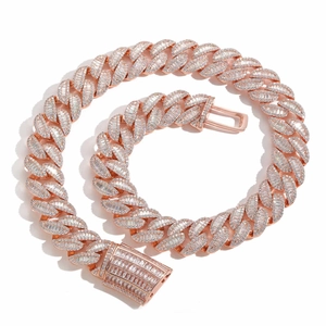 Luxury rose gold 20mm Cuban link necklace with square-cut cubic zirconia for men