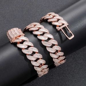 20mm rose gold Cuban link necklace with iced-out baguette zircon pavé for men