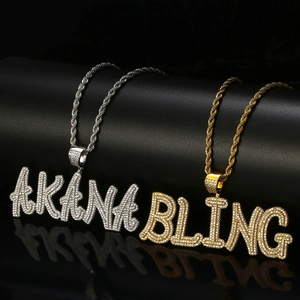 Pendentifs lettres hip-hop personnalisés en or et argent avec diamants synthétiques pavés