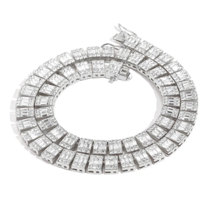 Collana a catena Cuban Link 10mm hip-hop in argento con zirconi a taglio baguette e tondo