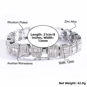 Détail du bracelet hip-hop de 13mm avec 8 pouces de longueur et strass autrichiens