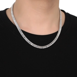 Herren Hip-Hop 7mm Baguette-Schliff Zirkonia Tennis-Halskette in Silberoptik