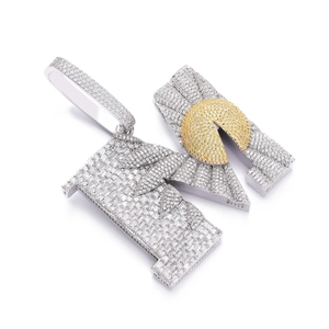 Collier pendentif M marguerite hip hop avec zircons blancs et jaunes finition brillante