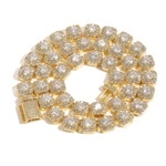 Detailed macro view of hip hop gold tennis chain with square zircons and iced-out clasp