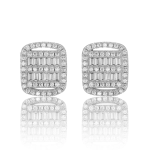 Men's Hip Hop Square Stud Earrings Copper Micro-inlaid Zirconia With 925 Sterling Silver Earring Post Gold Silver Earrings