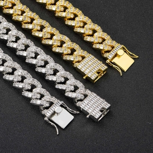 16mm Baguette Iced Out Cuban Link Chain in gold and silver finish with square clasp