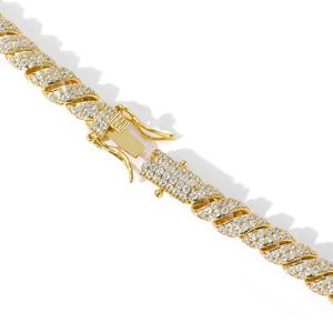 8mm Gold-Cuban-Armband für Herren mit Zirkonia-Besatz und sicherem Kastenverschluss