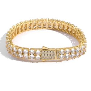 Bracelet Hip Hop Homme 5mm Double Rangée de Zirconia Plaquée Or Véritable Chaîne Tennis Bijoux de Luxe Cadeau Pour Lui
