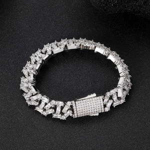 13mm silver hip-hop Cuban link bracelet with iced-out square-cut diamonds for men and women