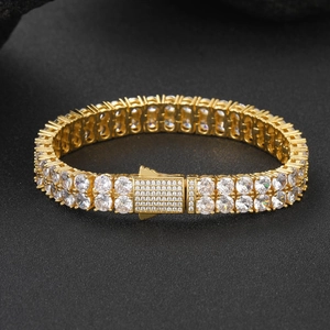 Bracelet tennis luxueux 5mm double rangée plaqué or avec pierres en oxyde de zirconium