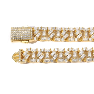 Chunky 13mm gold plated hip hop Cuban link bracelet with square-cut cubic zirconia