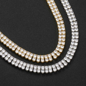Chaîne tennis hip hop 5mm double rangée de zircons en finitions or et argent