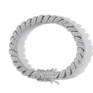 8mm Herren Gliederkette Armband in Silber mit Zirkonia Besatz im Hip Hop Stil