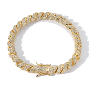 18K vergoldetes 8mm Iced-out Panzerarmband für Herren mit Zirkonia-Besatz