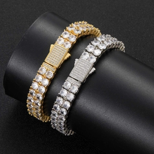 Détails de bracelets de tennis double rangée avec zircons et fermoir hip-hop