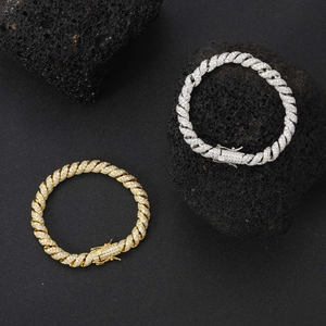 Hip Hop 8mm Kordelarmbänder in Gold und Silber mit Zirkonia-Besatz für Herren