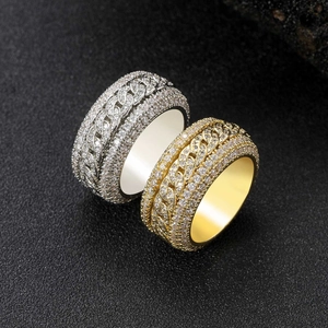 Anelli a catena cubana rotanti in oro e argento con micro pavé di zirconi stile hip hop