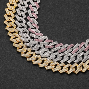 Ensemble de colliers cubains 14mm sertis de diamants or, argent et rose style hip hop