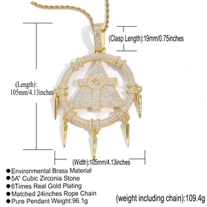 Detailed close-up of hip hop pendant with 5A+ cubic zirconia and gold plating