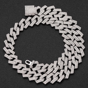 Collier Mailles Cubaines Iced Out Hip Hop pour Hommes Alliage Zirconia Losange Chaîne Épaisse Bijoux Accessoires Fête Or Argent Rose