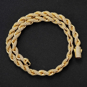 Collana hip-hop uomo da 8mm a fune dorata con zirconi cubici scintillanti e stile lussuoso