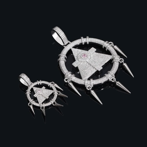 Hip Hop Pendant Necklace Brass Gold Silver Plated Pyramid All Seeing Eye Spikes Tassel Iced Out CZ Streetwear Men Jewelry